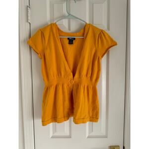 Vintage 90's Metrostyle Yellow Cotton Short Sleeve Cardigan Top Women's Medium